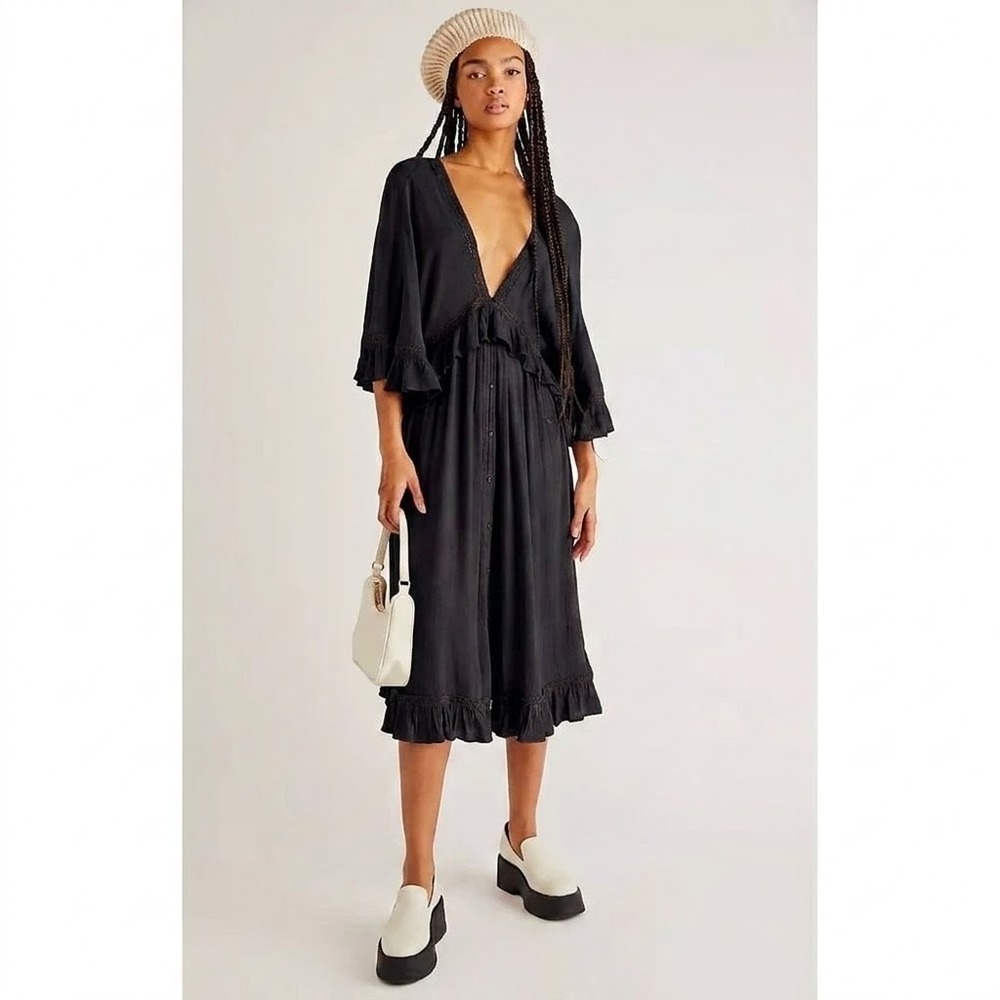 Free People Endless Summer Paradiso Dress Black Womens Size S Bohemian Midi